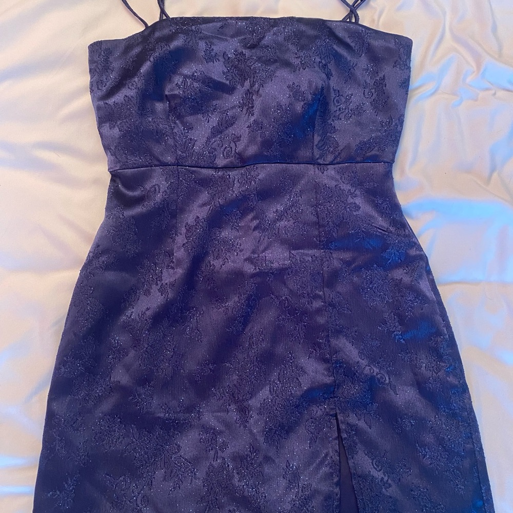 Blue floral spaghetti strap mini dress